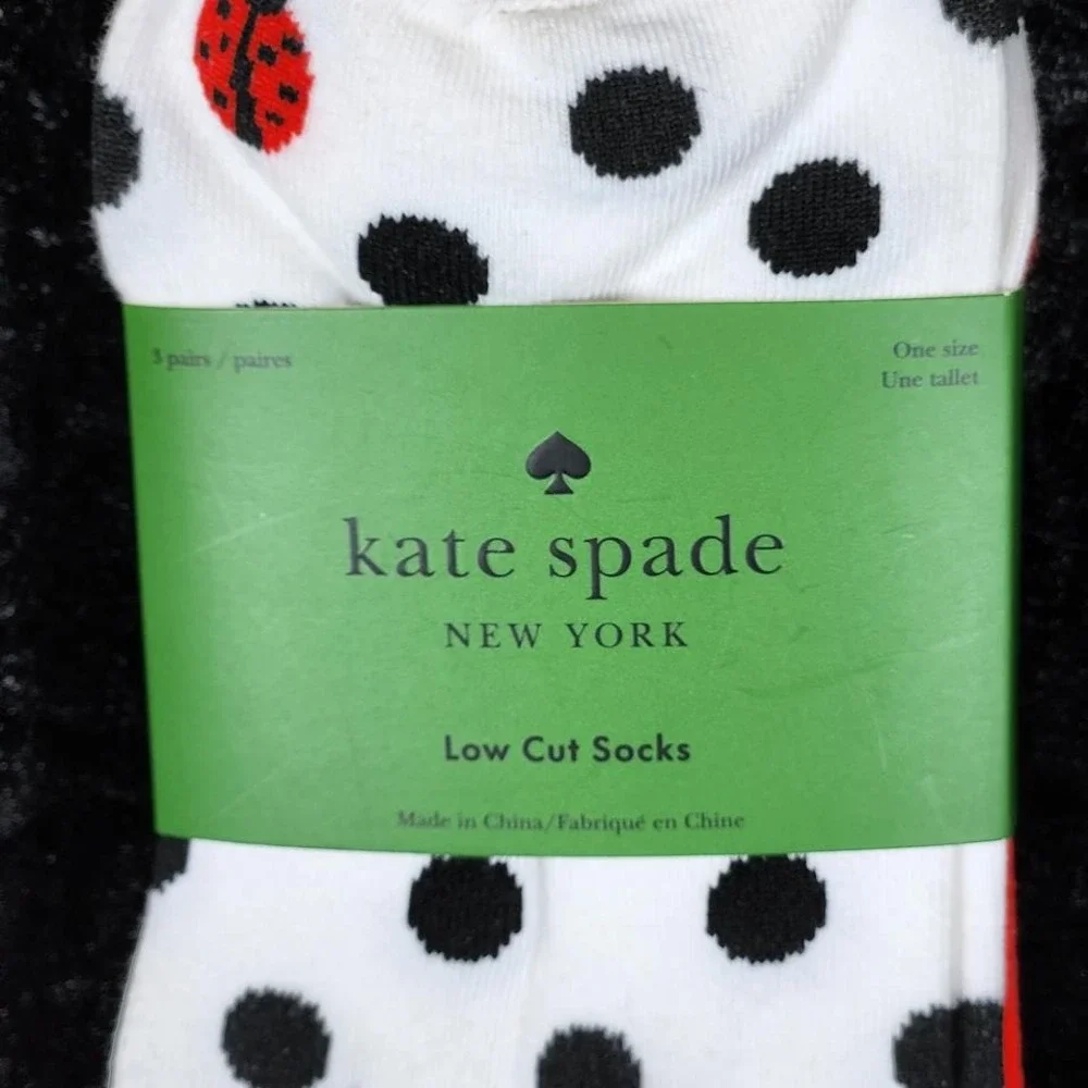 Kate Spade New York 3 Pack Low Cut Socks Polka Dot Ladybug Cream Black 4-10 NEW